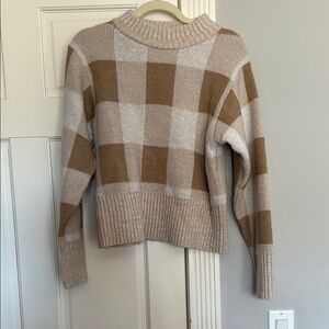Poof! Brown and Cream Cowl Neck Sweater with Checkered Pattern